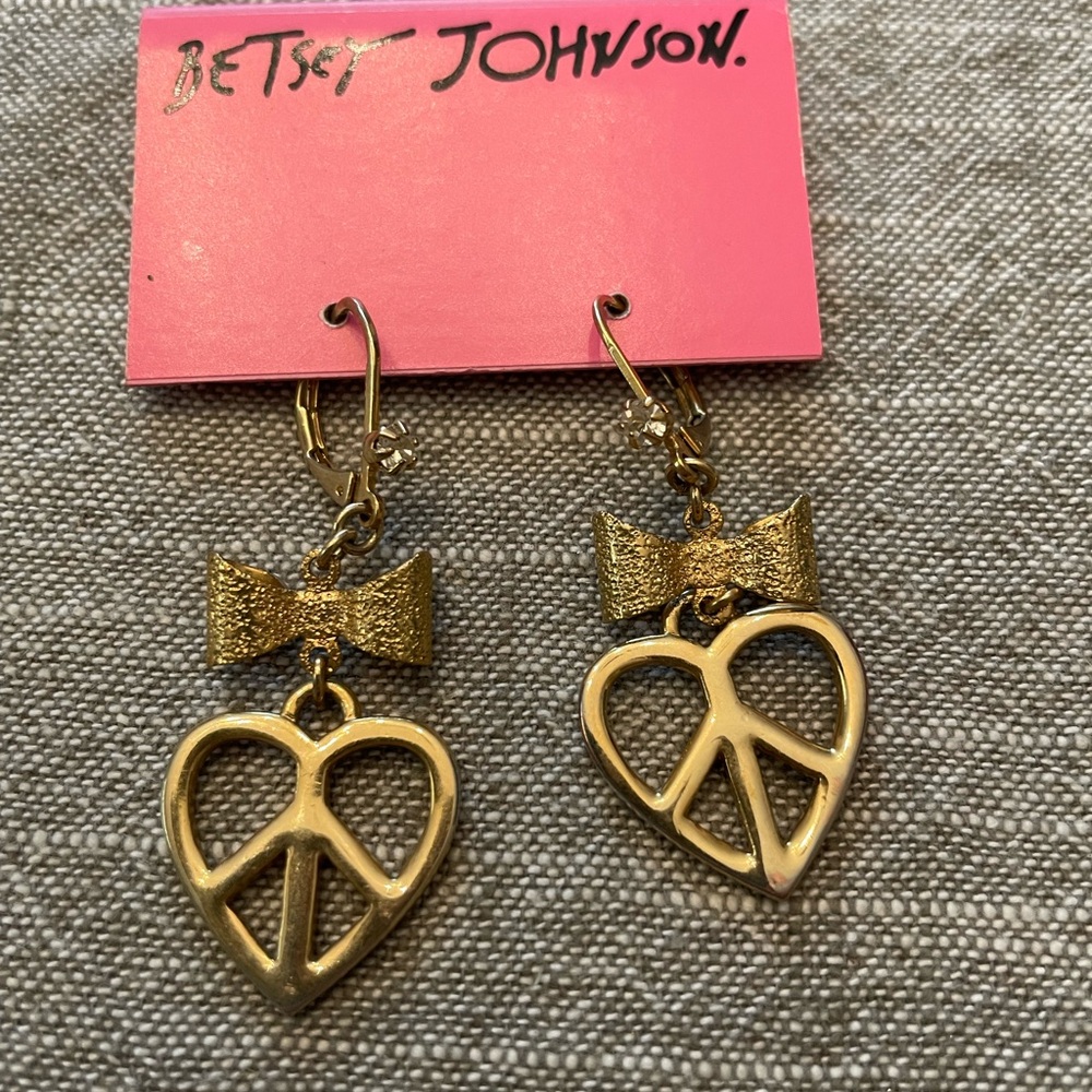 Betsey Johnson Gold Heart Peace Earrings